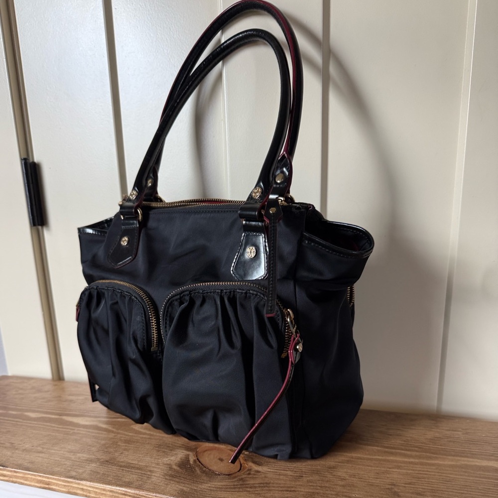 MZ Wallace Black Shoulder Bag with Red Accents